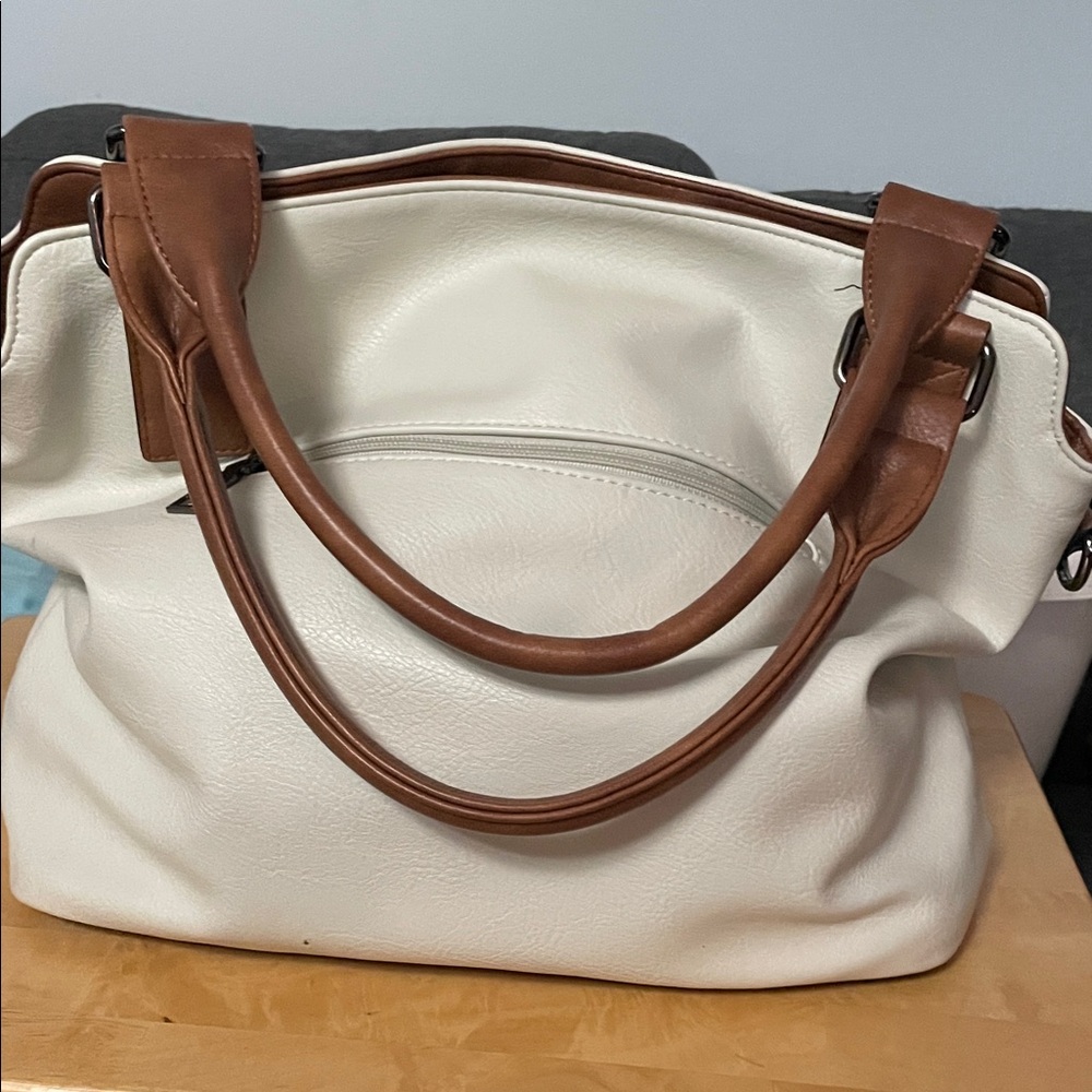 Chic Cream and Brown Women's Shoulder Bag